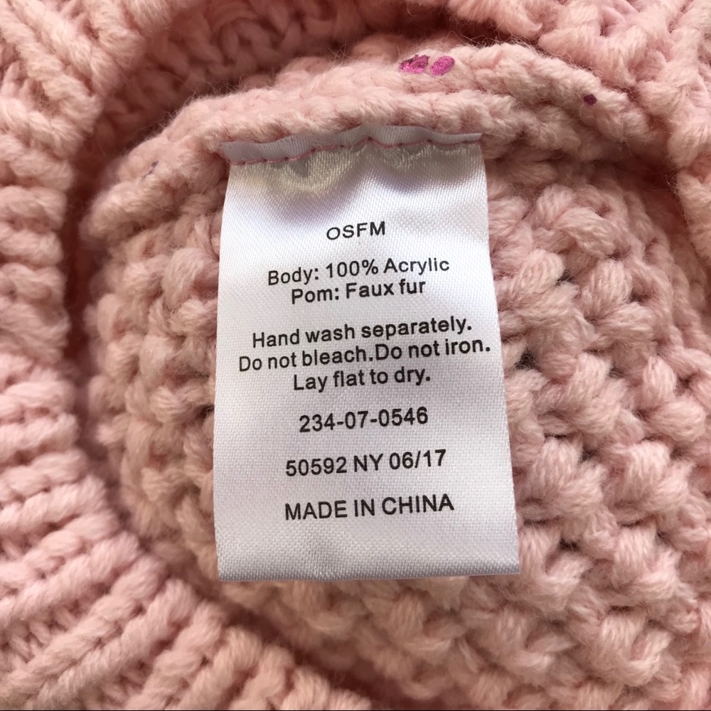 Two Pink Knit Hats with Gray Pom Poms - Picture 4 of 4